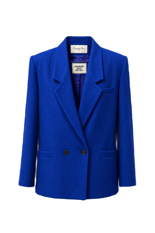 1970s Cobalt Blue Wool Blend Blazer - Front View