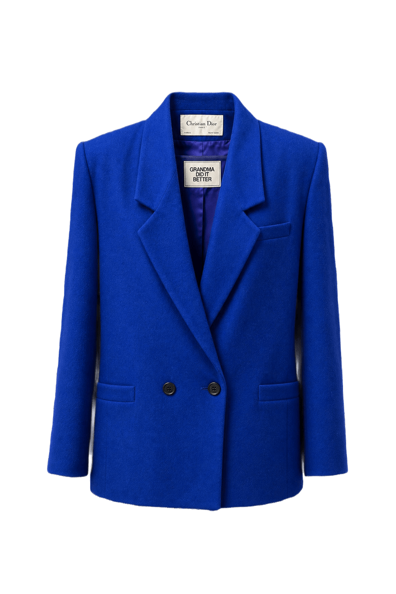 1970s Cobalt Blue Wool Blend Blazer - Front View