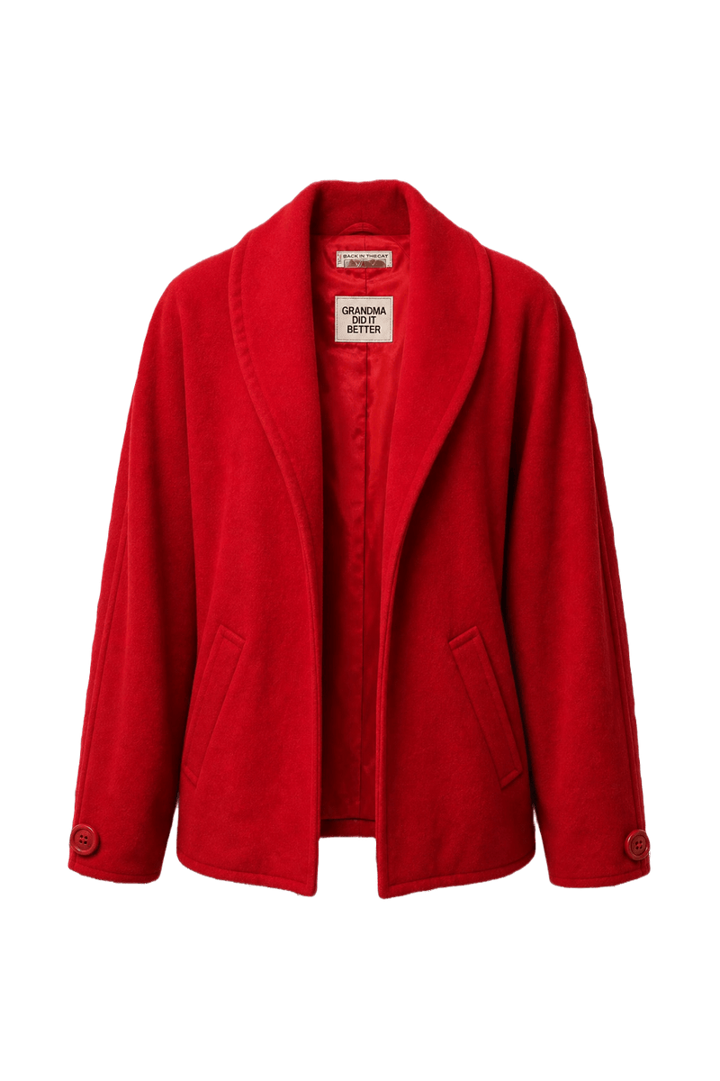 1970s Bright Red Wool Blend Jacket - Front View