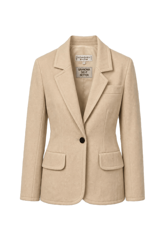 1970s Cream Wool Blend Blazer - Front View
