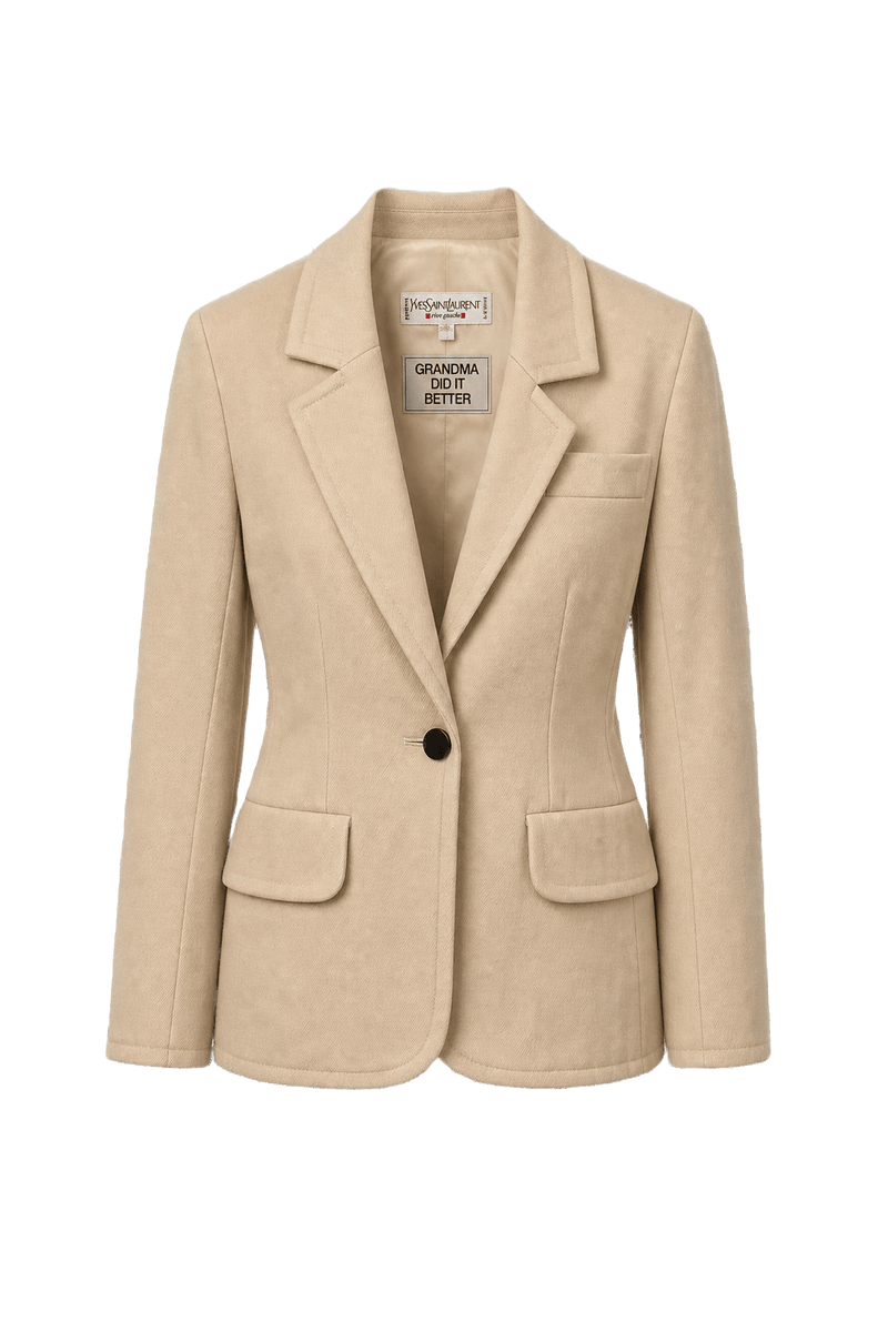 1970s Cream Wool Blend Blazer - Front View