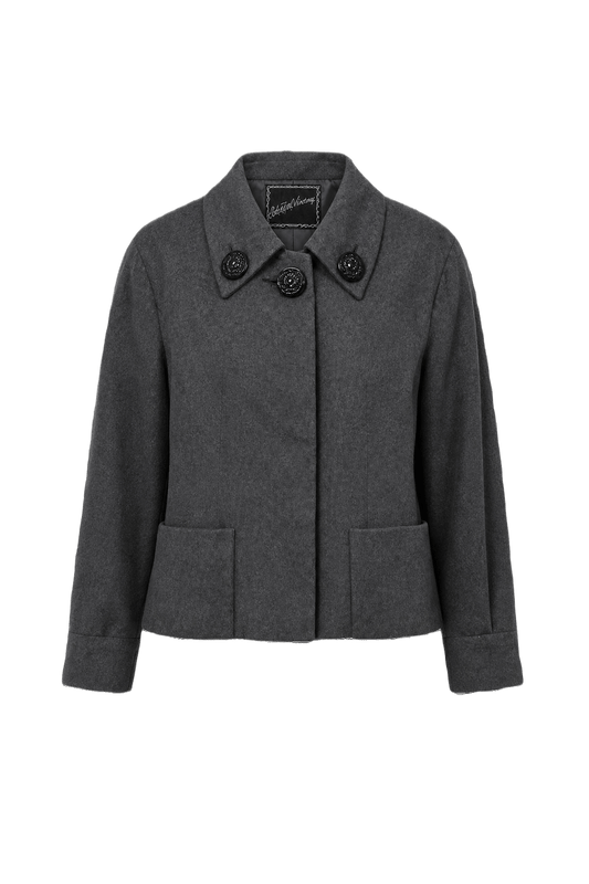 1960s Charcoal Grey Wool Blend Jacket - Front View