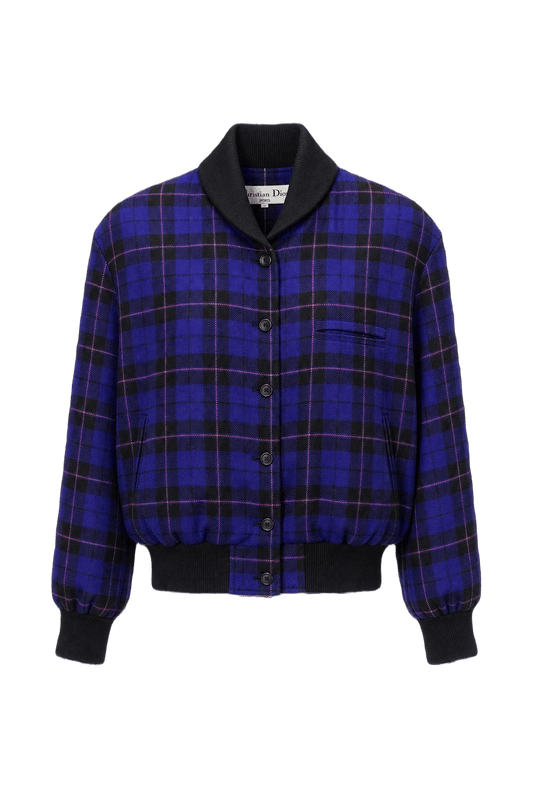 1980s Navy Blue Wool Blend Blazer - Front View