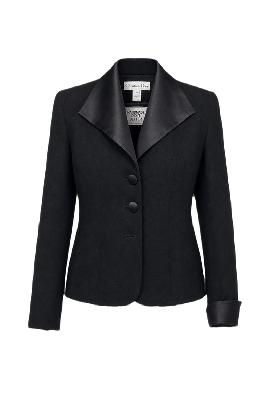 1970s Black Wool Blend Blazer - Front View