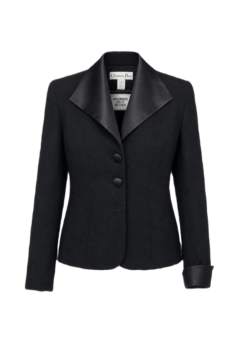 1970s Black Wool Blend Blazer - Front View