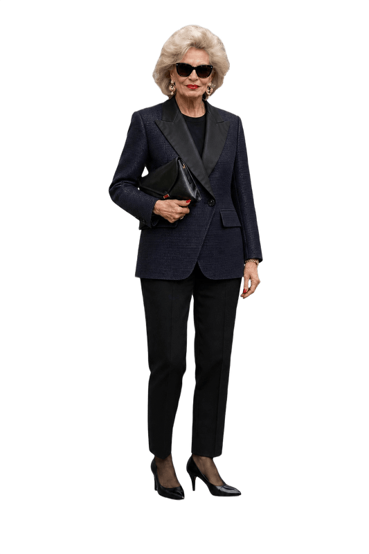 1980s Navy Blue Wool Blend Blazer - Model