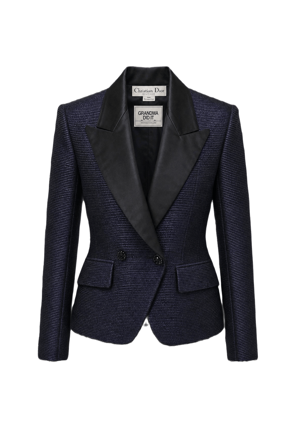 1980s Navy Blue Wool Blend Blazer - Front View