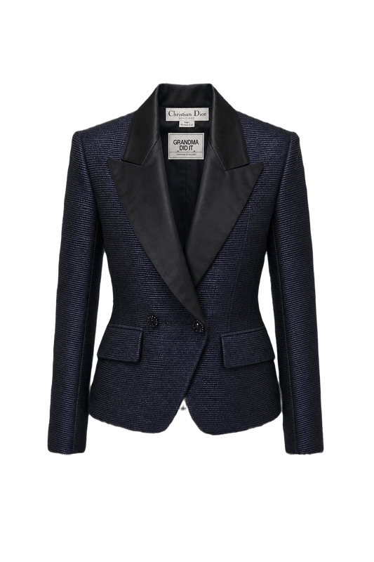 1980s Navy Blue Wool Blend Blazer - Front View