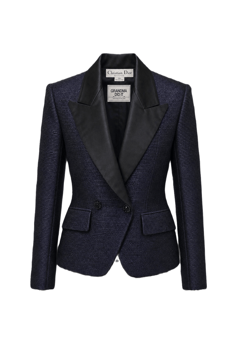 1980s Navy Blue Wool Blend Blazer - Front View