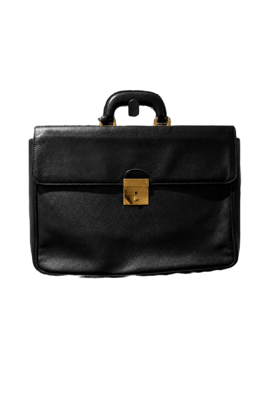 1990s Black Leather Briefcase - Front View