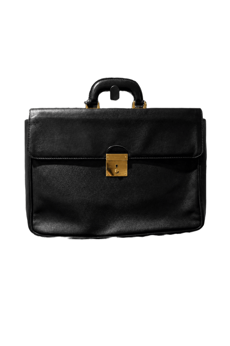 1990s Black Leather Briefcase - Front View