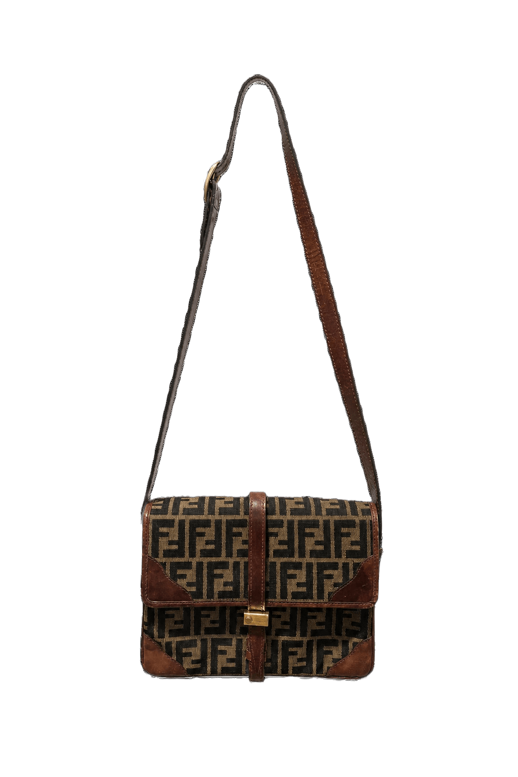 1990s Brown Fabric Fendi Shoulder Bag - Front View