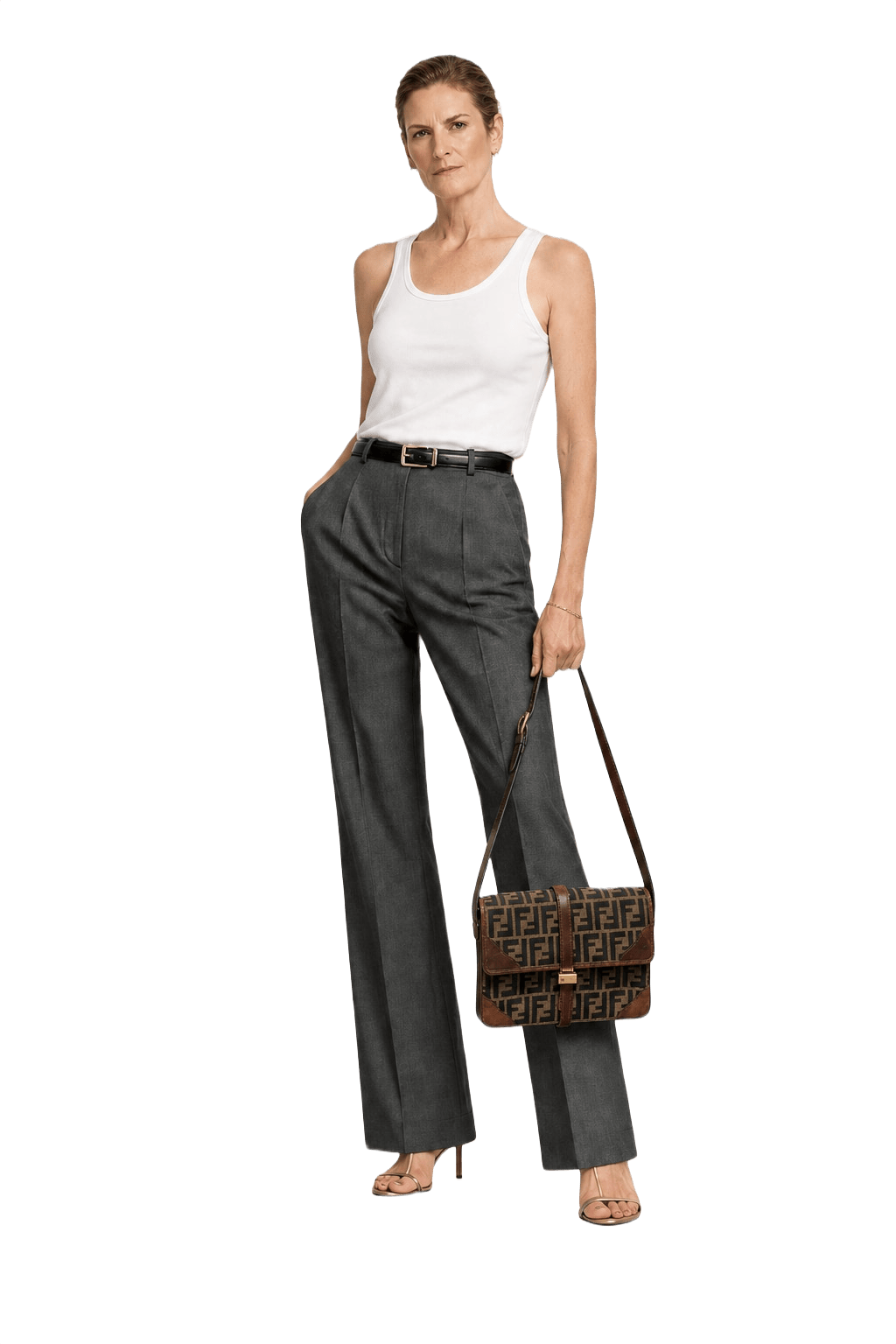 1990s Brown Fabric Fendi Shoulder Bag - Model