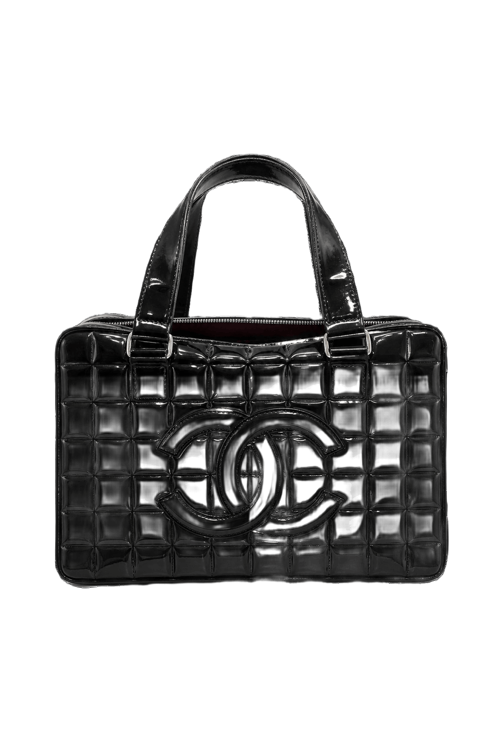 1980s Black Patent Leather Bag - Front View