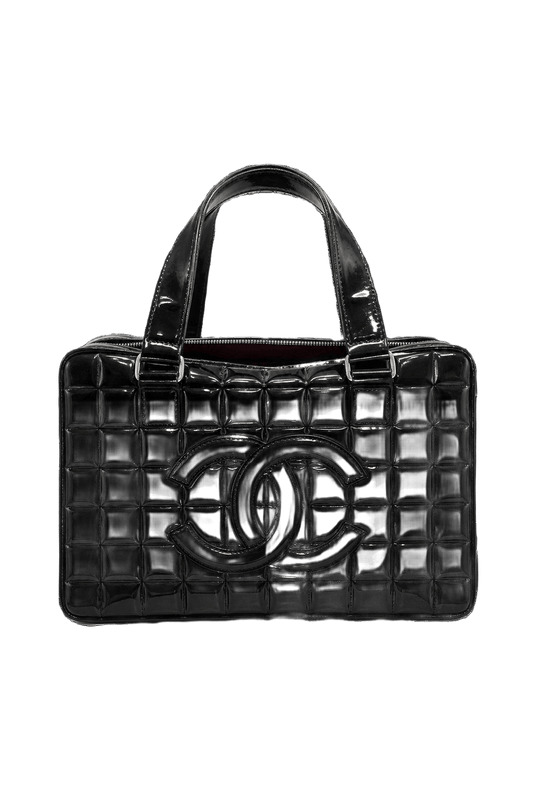 1980s Black Patent Leather Bag - Front View