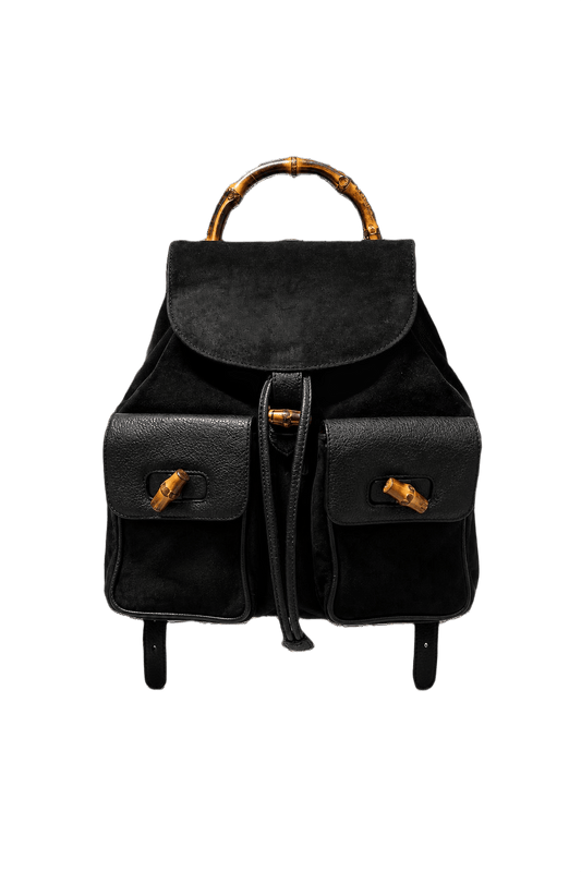 1990s Black Leather Backpack - Front View