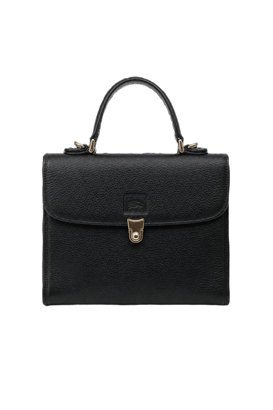 1970s Black Leather Handbag - Front View