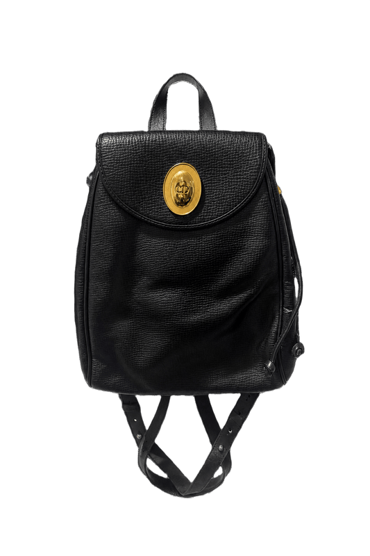 1970s Black Leather Backpack - Front View