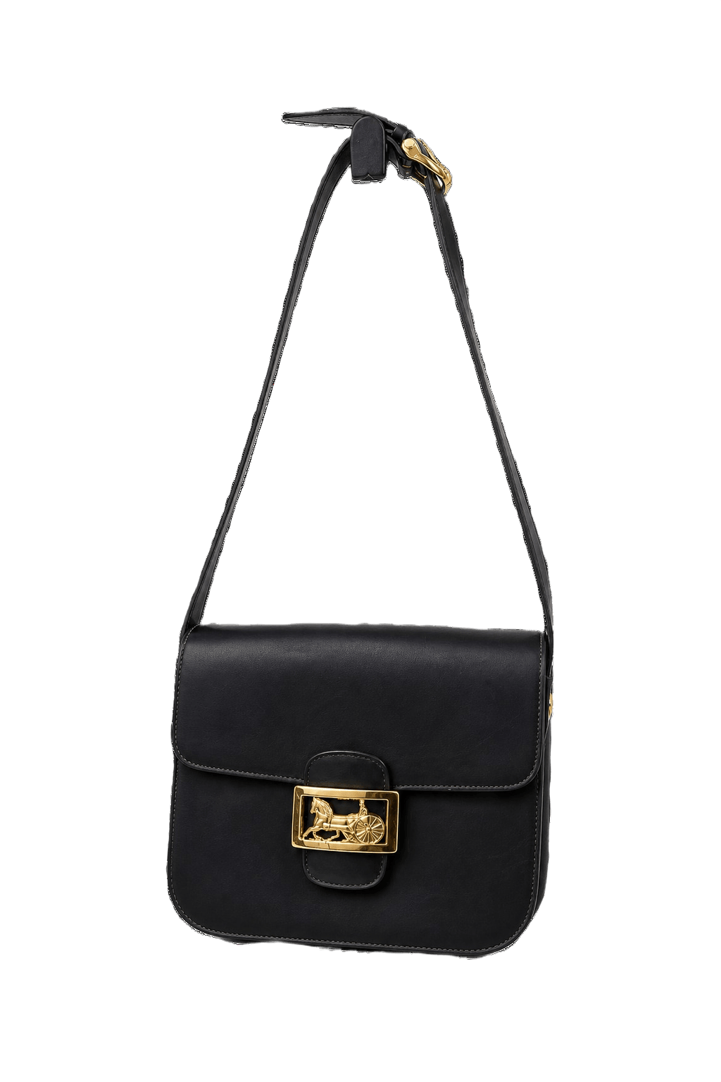 1980s Black Leather Handbag - Front View