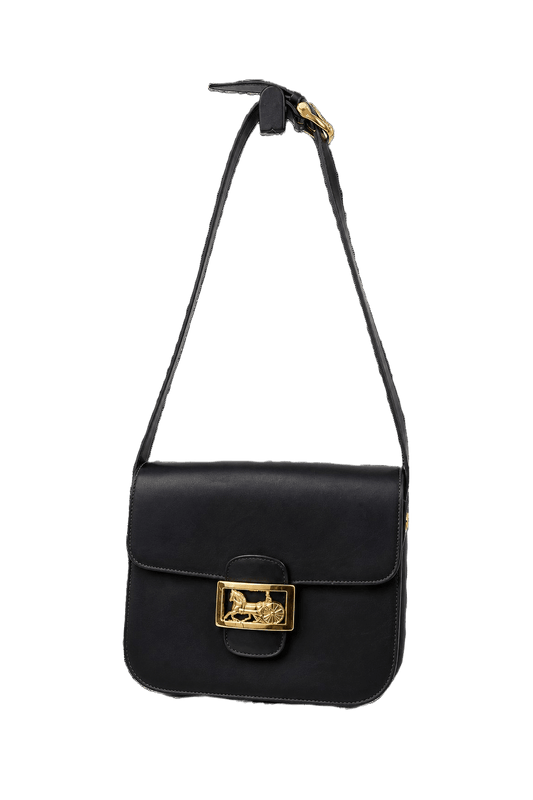 1980s Black Leather Handbag - Front View
