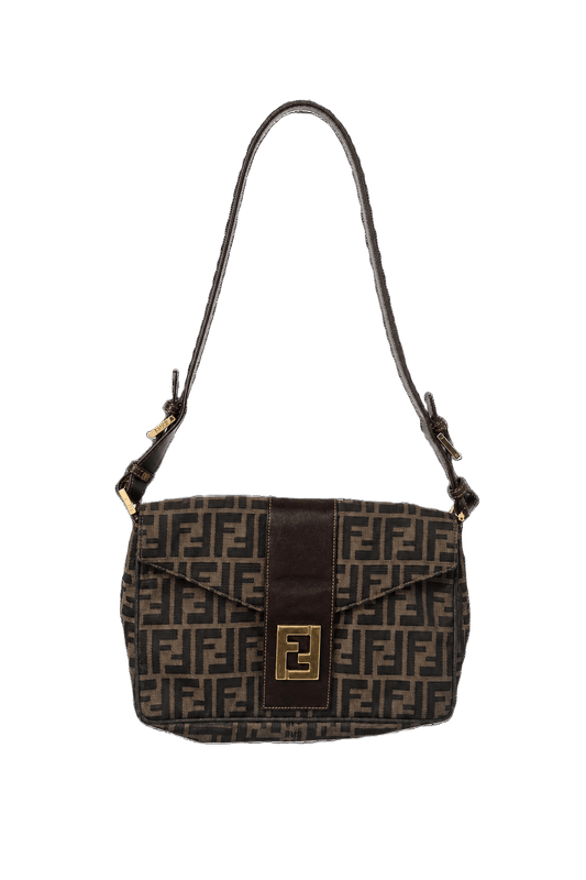 1980s Brown Canvas Fendi Shoulder Bag - Front View