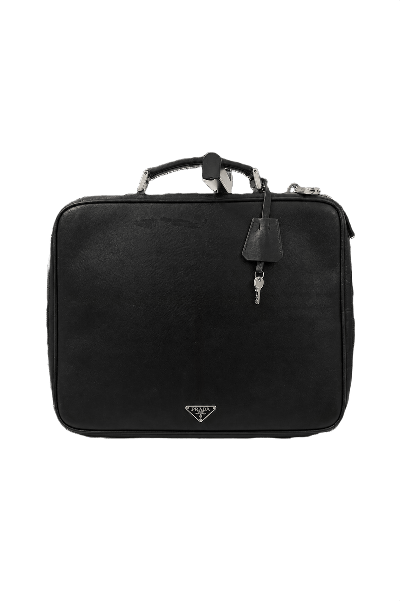 1980s Black Leather Briefcase - Front View