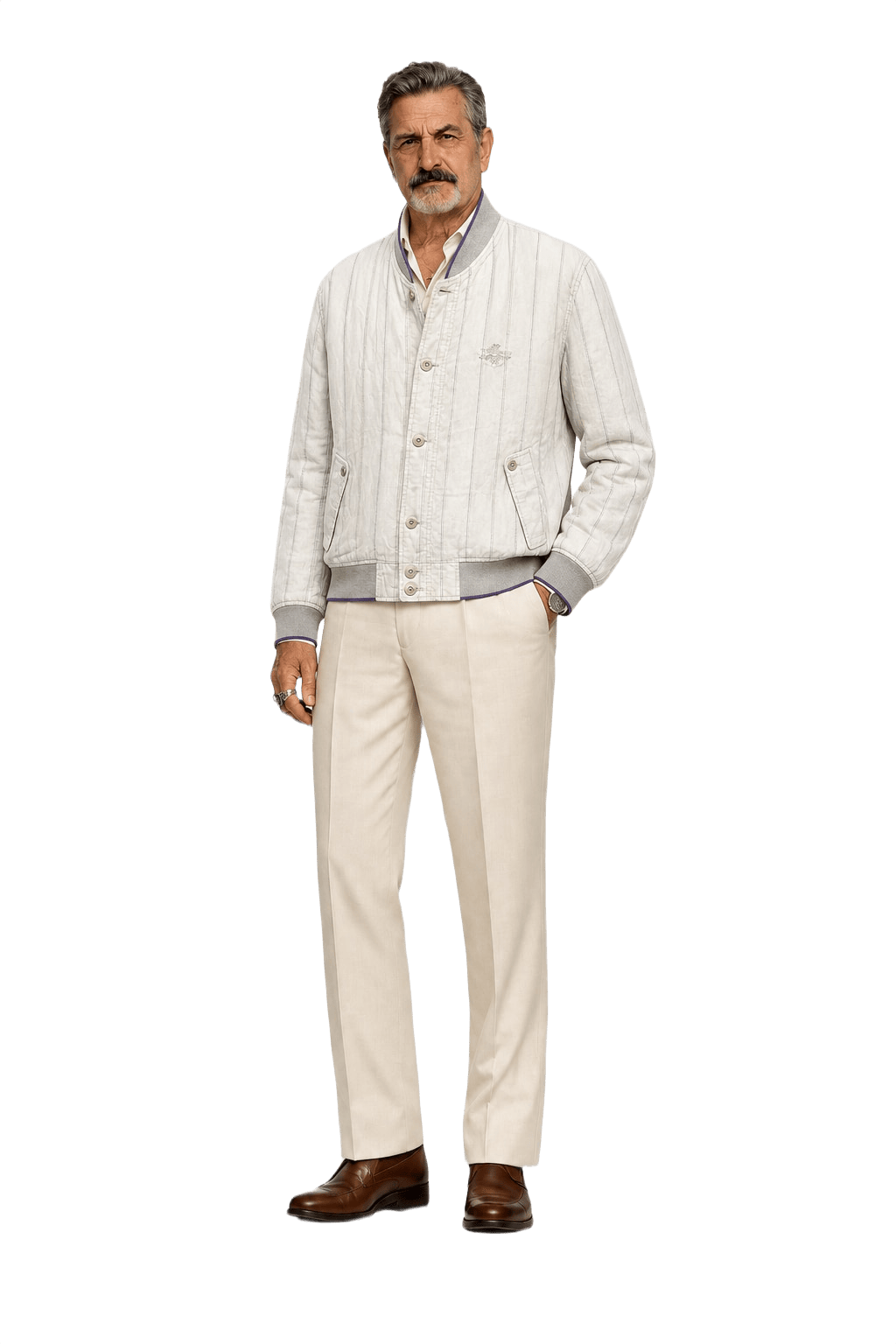 1980s Light Grey Cotton Blend Jacket - Model