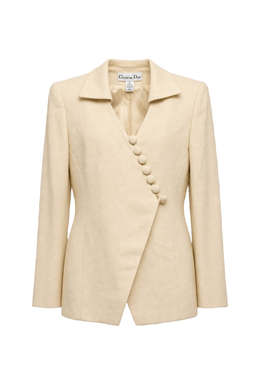 1980s Pale Yellow Wool Blend Blazer - Front View