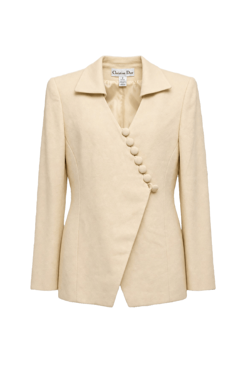 1980s Pale Yellow Wool Blend Blazer - Front View