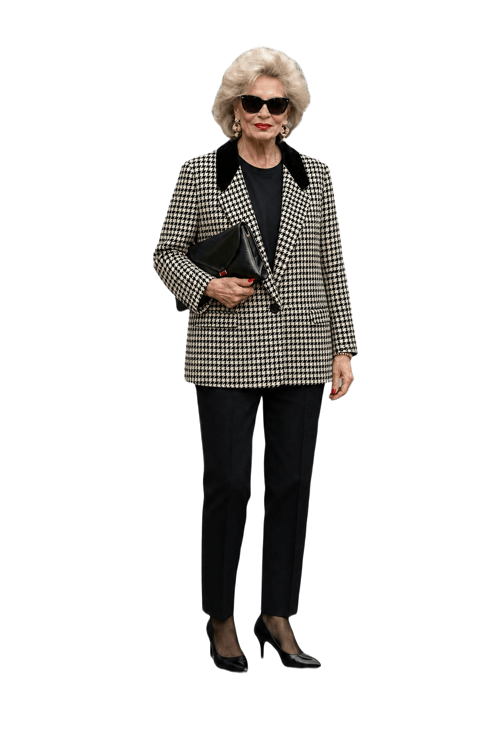 1980s Black and White Wool Blend Blazer - Model