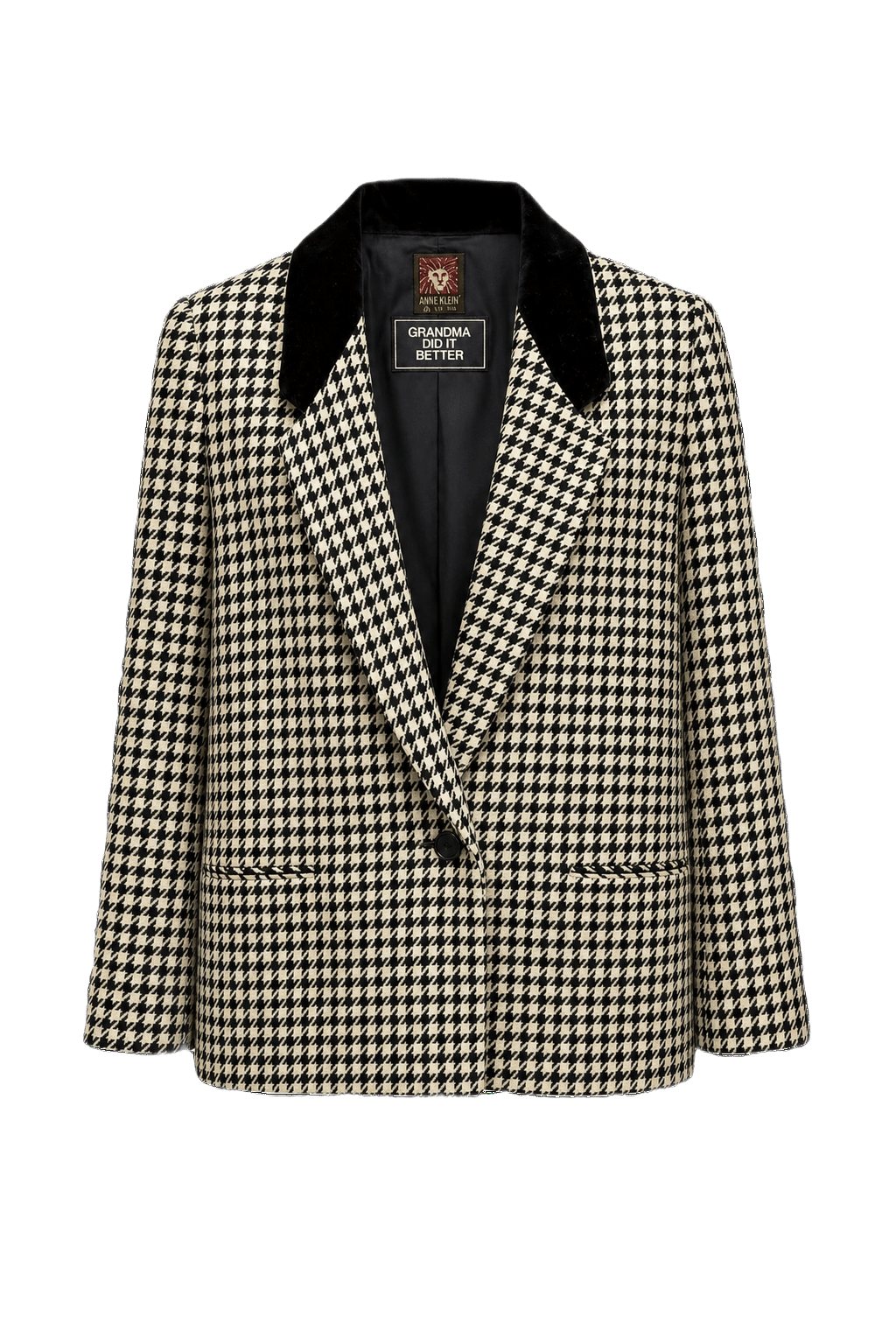 1980s Black and White Wool Blend Blazer - Front View