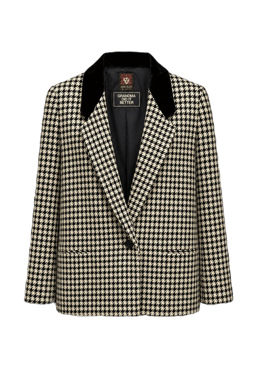 1980s Black and White Wool Blend Blazer - Front View