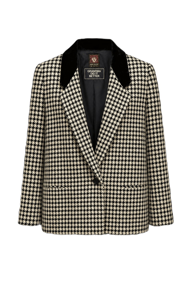 1980s Black and White Wool Blend Blazer - Front View