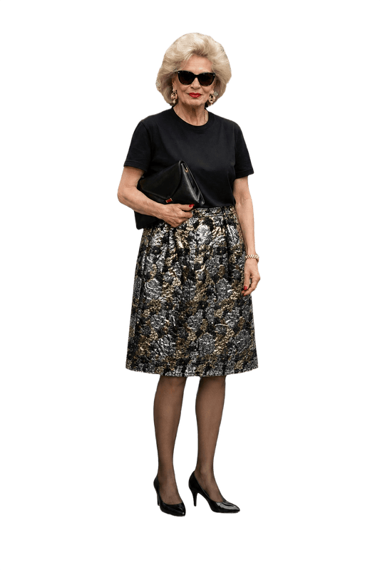1980s Gold Polyester Blend Skirt - Model