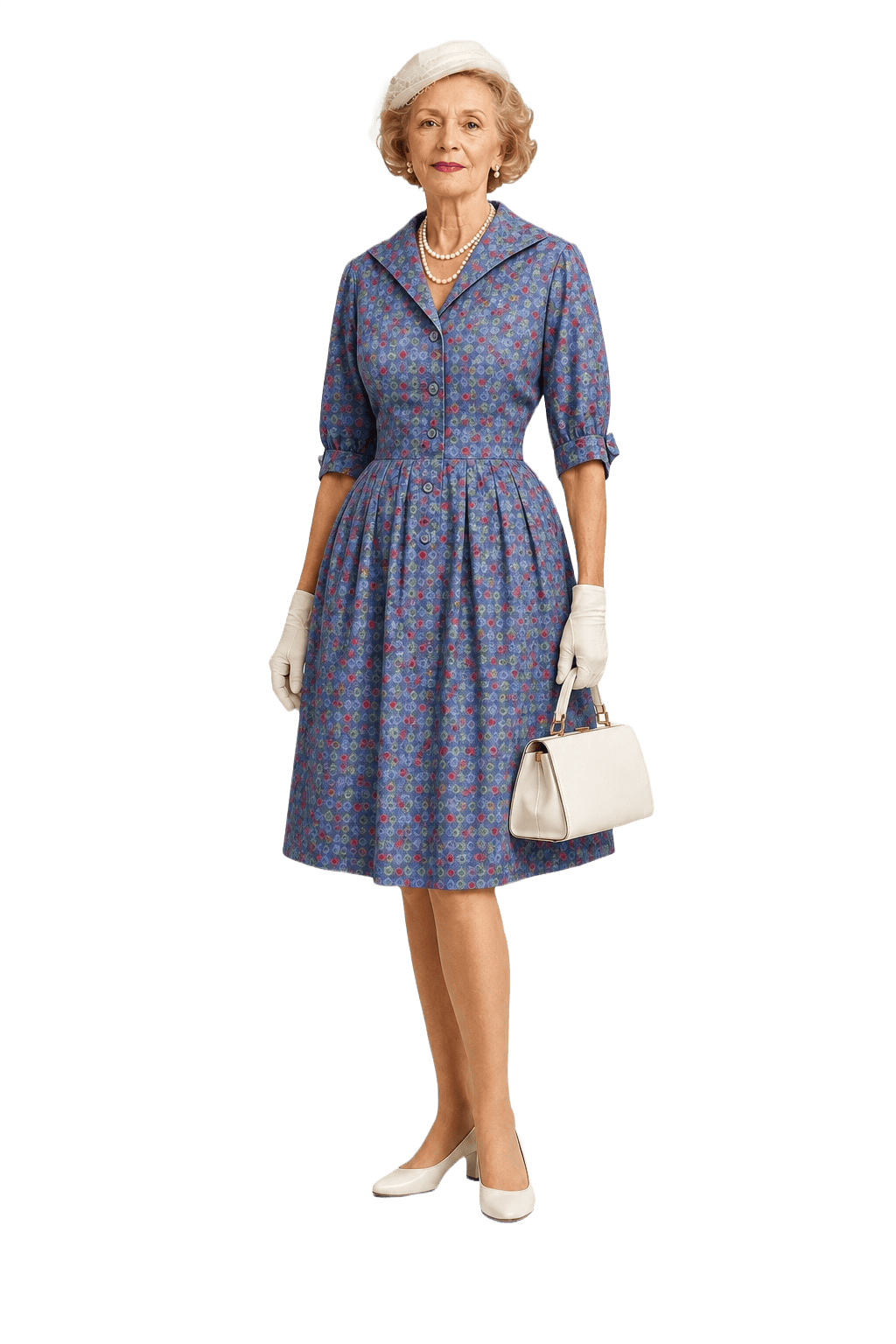 1950s Blue Cotton Dress - Model