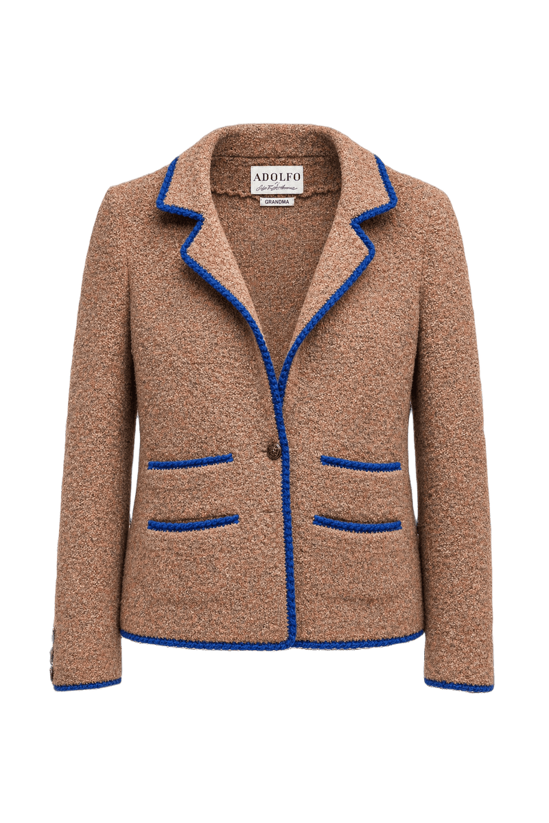 1980s Light Brown Wool Blend Blazer - Front View
