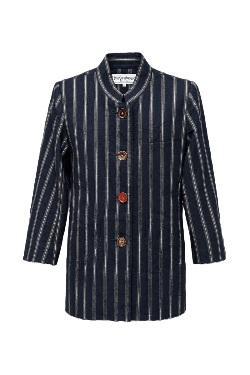 1980s Navy Blue Cotton Blend Jacket - Front View