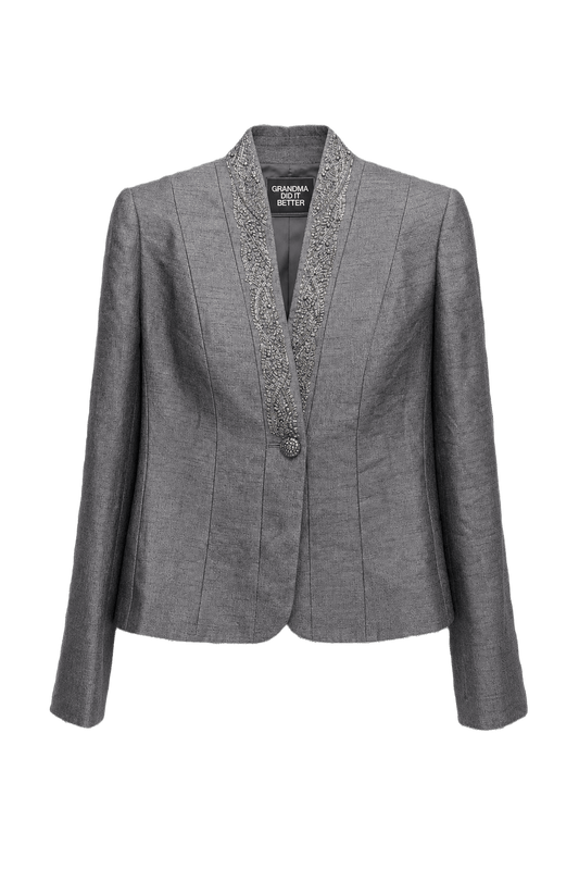 1980s Grey Wool Blend Blazer - Front View