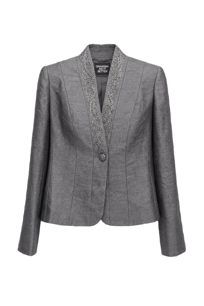 1980s Grey Wool Blend Blazer - Front View