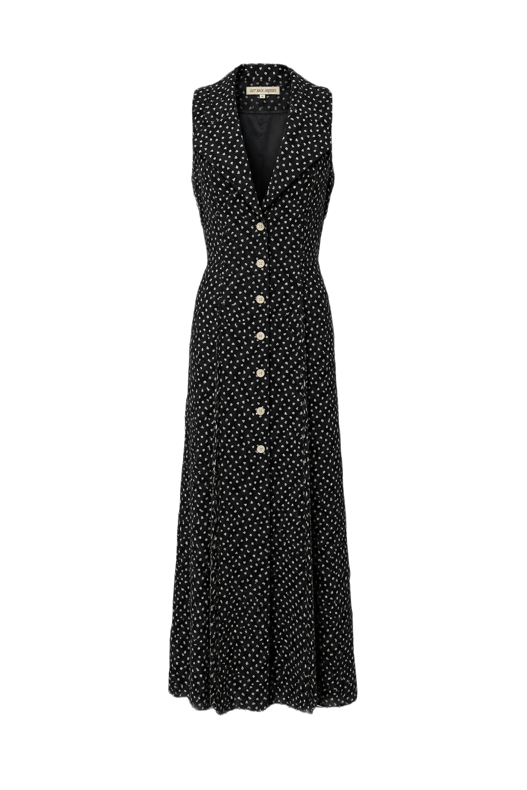 1990s Black White Polyester Midi Dress - Front View