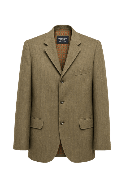 1980s Olive Green Wool Blend Blazer - Front View