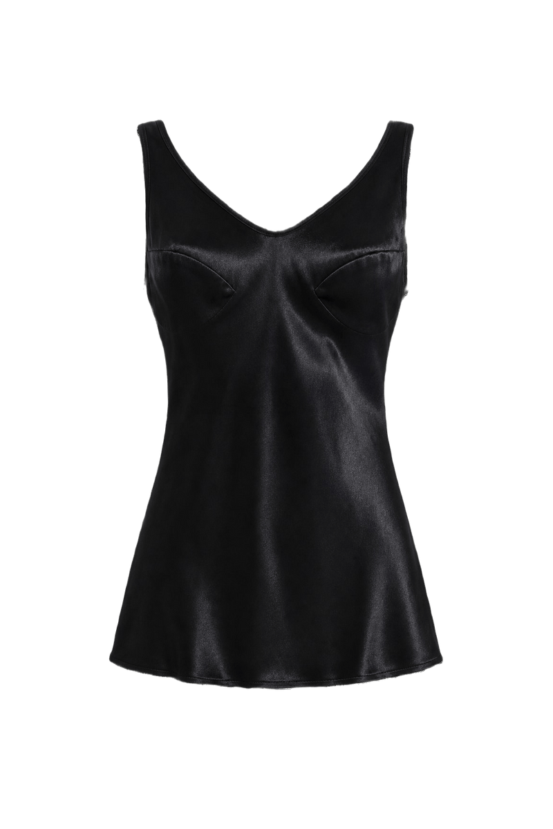1960s Black Satin Tank Top - Front View