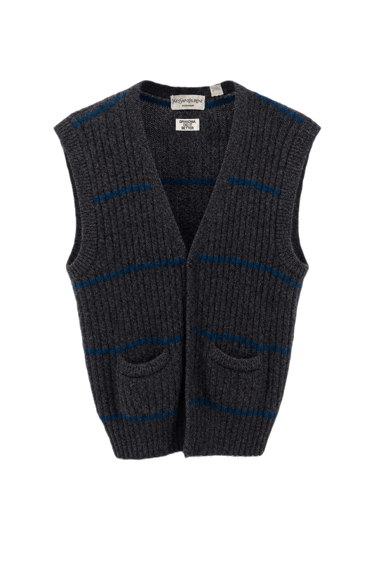 1970s Charcoal Grey Wool Blend Vest - Front View