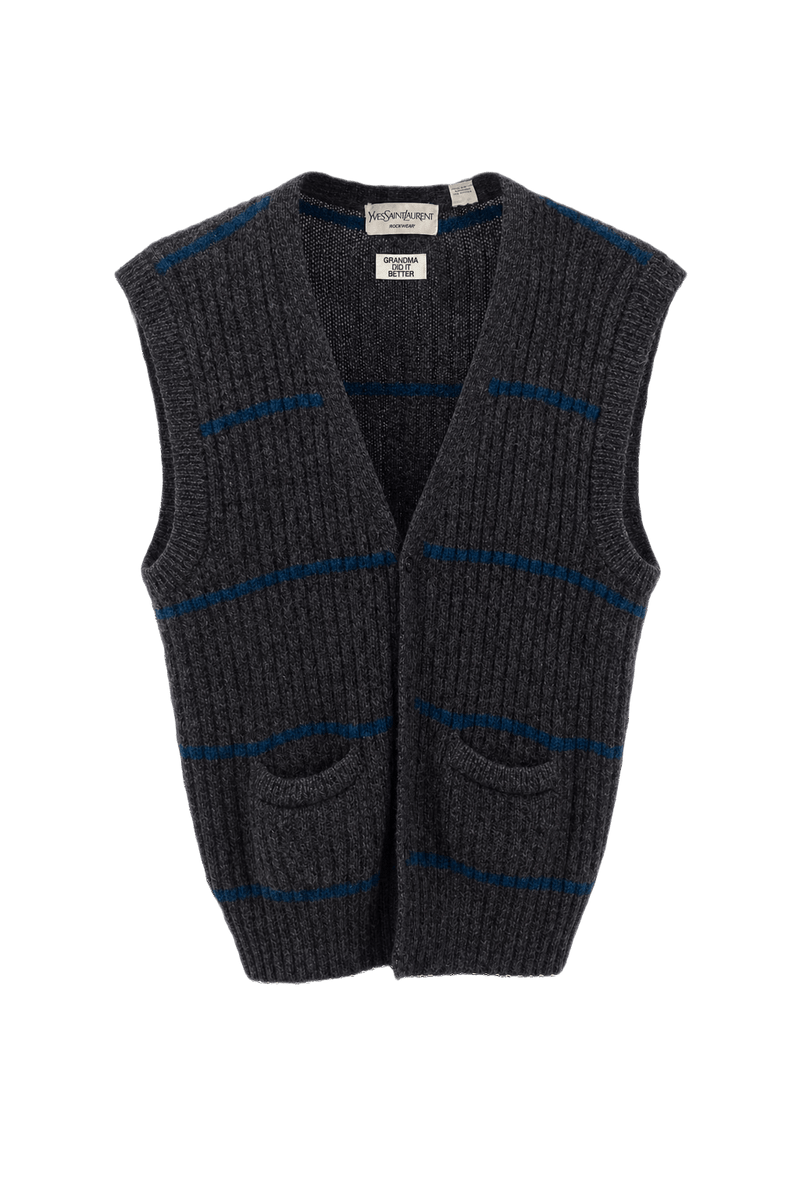 1970s Charcoal Grey Wool Blend Vest - Front View
