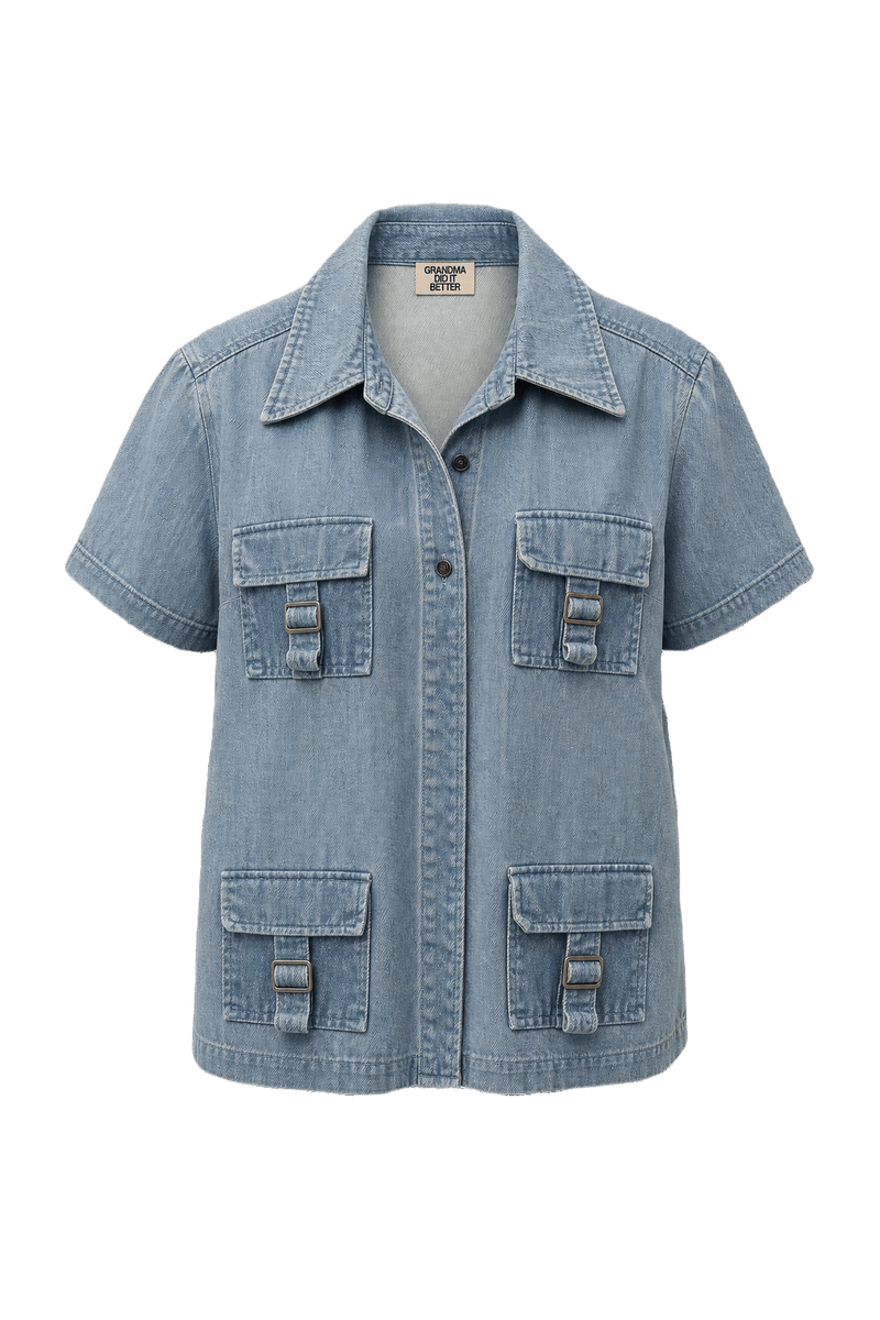 1980s Light Blue Cotton Shirt - Front View