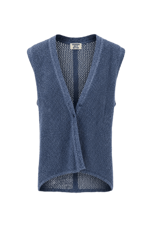 1970s Blue Cotton Blend Vest - Front View