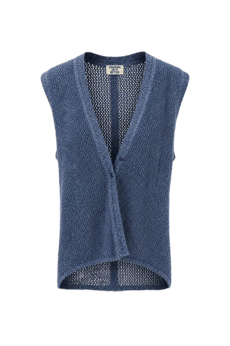 1970s Blue Cotton Blend Vest - Front View