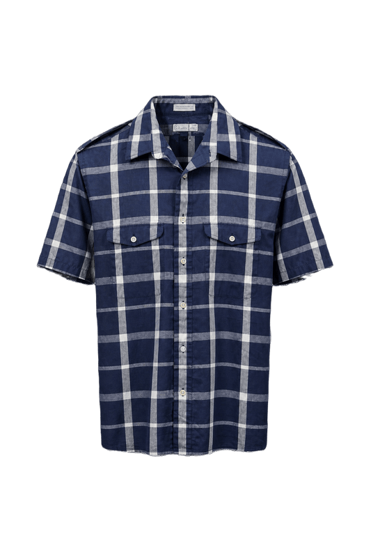 1980s Navy Blue Cotton Shirt - Front View