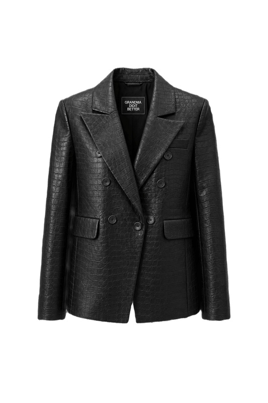 1990s Black Leather Blazer - Front View
