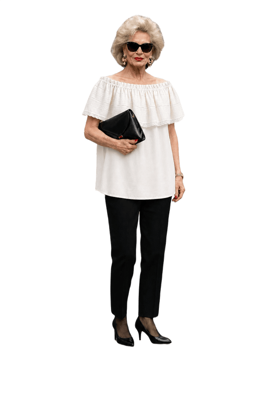 1980s Cream White Cotton Blouse - Model